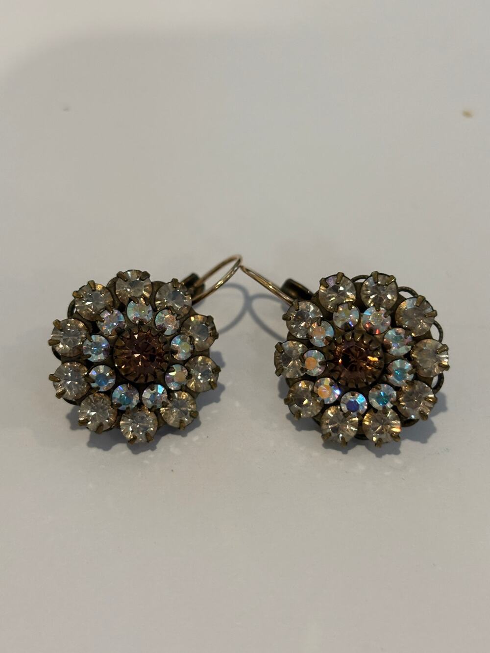 Vintage Liz Palacios Earrings Rhinestones Dangle Aurora Borealis Crystals